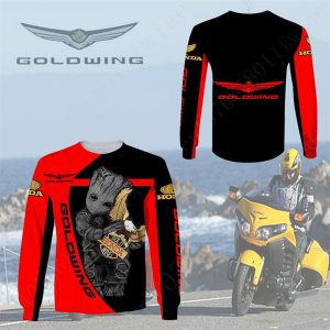 Goldwing Honda Motorcycle Long Sleeve Tee with Groot and Eagle Design