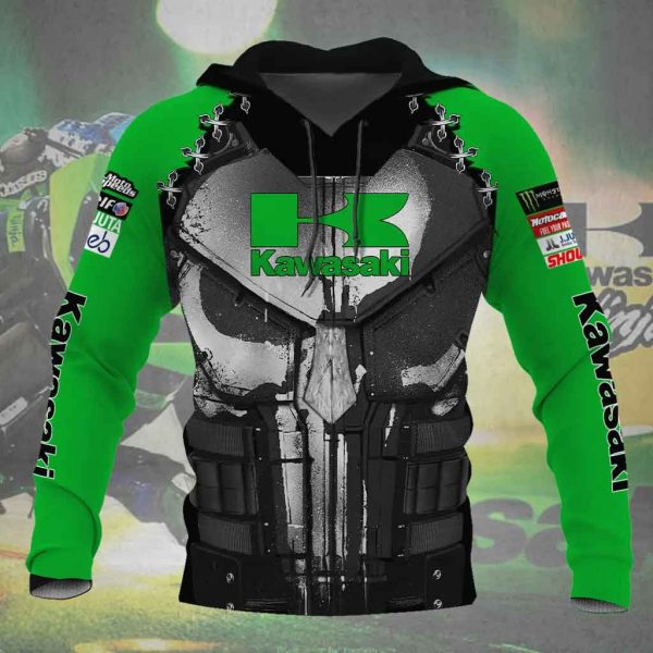 Green And Black Kawasaki Motorcycle Punisher Graphic Hoodie