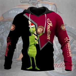 Grinch Christmas Indian Motorcycle Hoodie with Bold Graphic Design and Holiday Theme