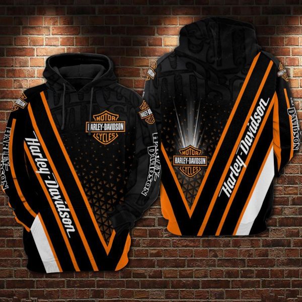 Harley-Davidson Black and Orange Graphic Hoodie for Motorcycle Enthusiasts