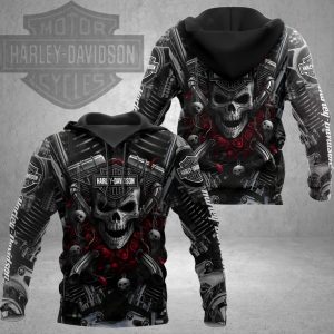 Harley Davidson Dark Skull Roses Biker Hoodie Harley Davidson Gothic Skull V Twin Hoodie 1