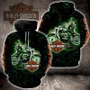 Harley-Davidson Skull Leprechaun Hat Hoodie for St. Patrick’s Day with Neon Green Design