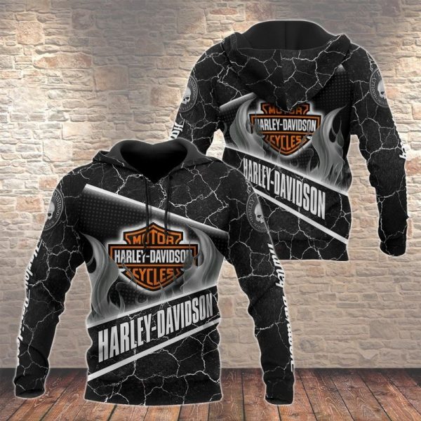 Harley-Davidson Flames Cracked Men’s Hoodie, Black & White Biker Merch