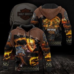 Harley-Davidson Ghost Rider Hoodie – Fierce Skull Design, Flames & Leather Accents, Biker Style