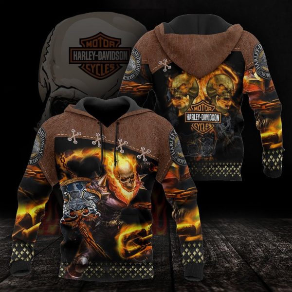 Harley-Davidson Ghost Rider Hoodie – Fierce Skull Design, Flames & Leather Accents, Biker Style