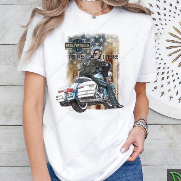 Harley-Davidson Ride Free Live Free T-Shirt, Classic Harley-Davidson American Flag Design