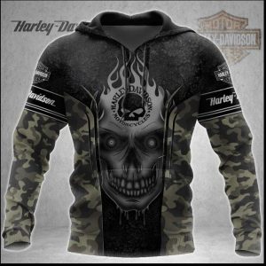 Harley-Davidson Skull Camo Hoodie – Edgy Design for Motorcycle Enthusiasts