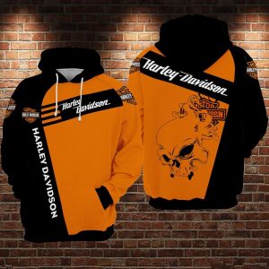 Harley-Davidson Skull Design Hoodie – Bold Orange and Black Motorcycle Apparel