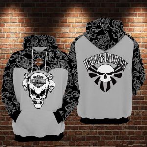 Harley-Davidson Skull Graphic Hoodie with Floral Design – Edgy Biker Style Apparel