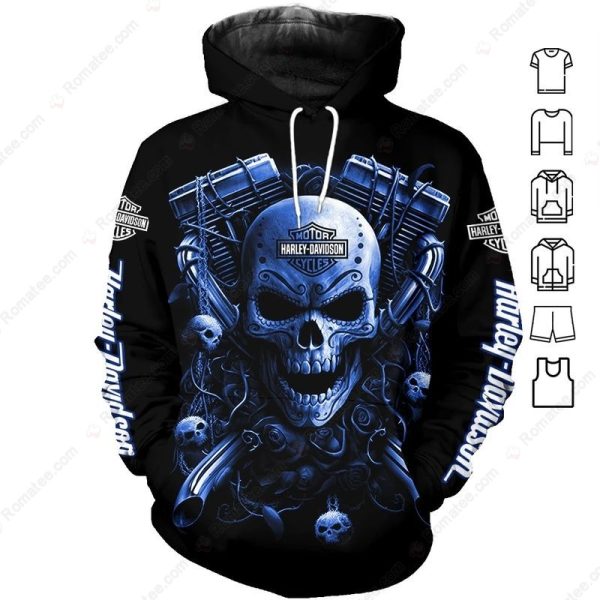 Harley-Davidson Skull V-Twin Graphic Hoodie, Harley-Davidson Blue & Black Skull Hoodie