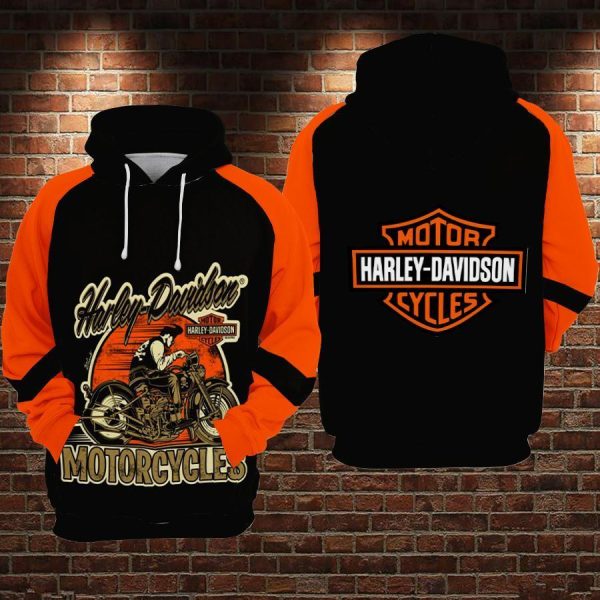 Harley-Davidson Vintage Style Hoodie – Classic Motorcycle Art with Bold Orange Accents