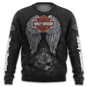 Harley-Davidson Wings Skull Graphic Sweatshirt for Biker Enthusiasts