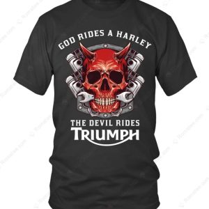 Harley-Davidson vs Triumph Motorcycle T-Shirt, God Devil And Engine Design