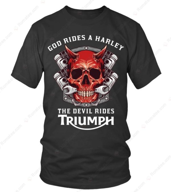 Harley-Davidson vs Triumph Motorcycle T-Shirt, God Devil And Engine Design