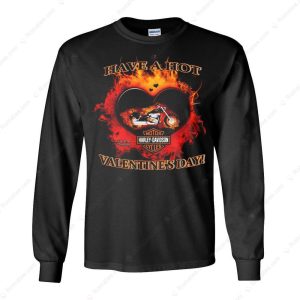 Hot Valentine’s Day Harley Motorcycle T-Shirt, Flaming Heart Biker Tee