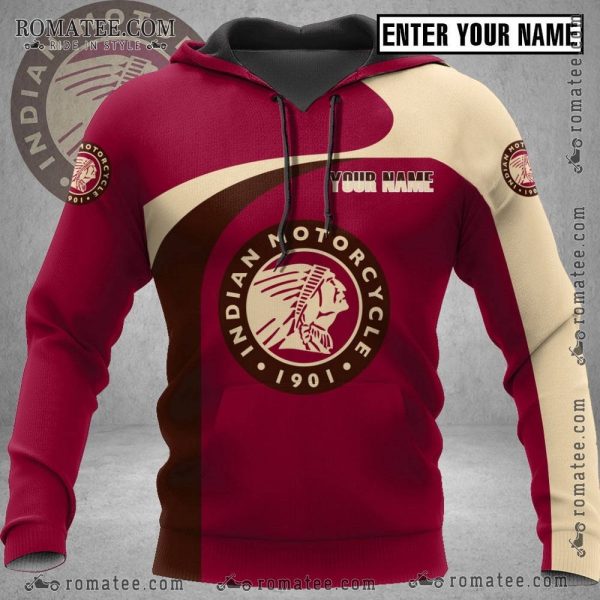 Indian Motorcycle 1901 Customizable Hoodie – Vintage Red and Beige Design with Logo