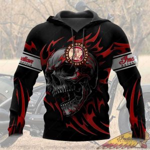 Indian Motorcycle 1901 Flame Skull Hoodie, Black And Red Indian Motorcycle Logo Design