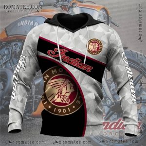 Indian Motorcycle 1901 Hoodie with Native American Chief Logo & Geometric Pattern Design