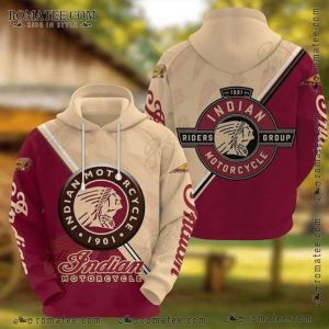 Indian Motorcycle 1901 Riders Group Native American Chief Beige Maroon Hoodie