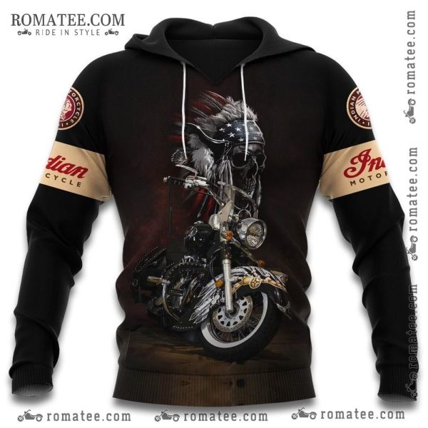 Indian Motorcycle Chief Headdress Hoodie with Motorcycle Art and Feather Headdress Design