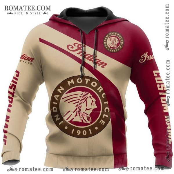 Indian Motorcycle Custom Name Hoodie – Personalized Beige and Maroon Biker Apparel