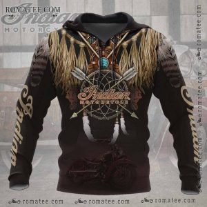 Indian Motorcycle Dreamcatcher Hoodie with Tribal Feathers and Vintage Art Design