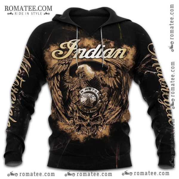 Indian Motorcycle Eagle Skull Hoodie – Biker Apparel with Bold Graphic Design