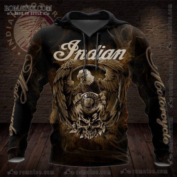 Indian Motorcycle Eagle Skull Hoodie with Vintage Artwork and Detailed Graphics