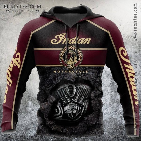 Indian Motorcycle Engine Hoodie – Vintage Biker Apparel with Classic Logo and Engine Graphic