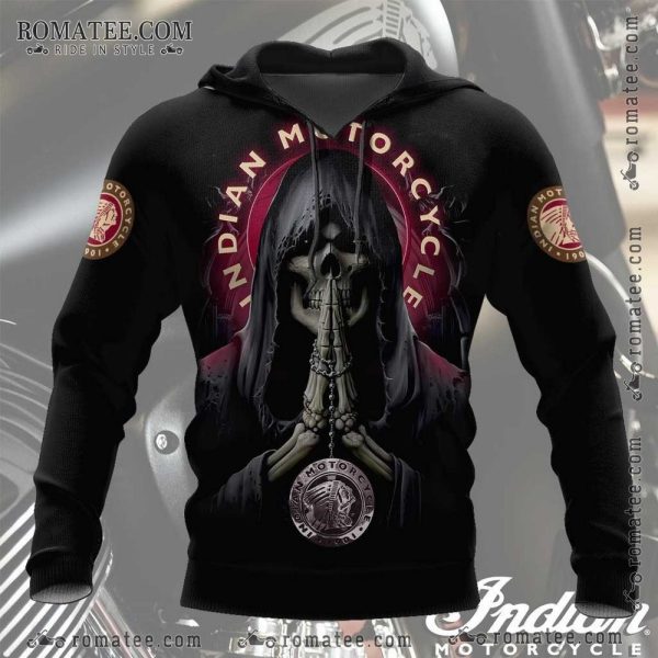 Indian Motorcycle Gothic Skeleton Hoodie – Dark Rider Design, Biker Apparel