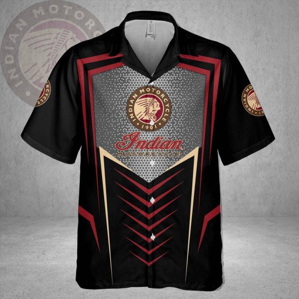 Indian Motorcycle Graphic Print Short Sleeve Shirt with Bold Red and Black Design