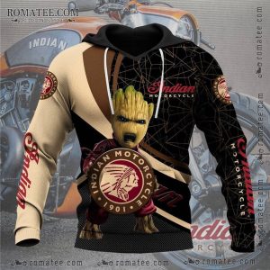 Indian Motorcycle Groot Graphic Hoodie with Vintage Style Art and Bold Colors