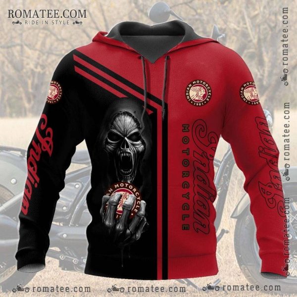 Indian Motorcycle Hand Emblem Hoodie Biker Logo Graphic Design Black Red