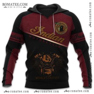 Indian Motorcycle Hoodie – World’s Fastest Engine Design, Vintage Style, Maroon and Black