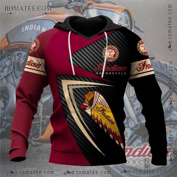 Indian Motorcycle Hoodie with Chief Headdress Design, Maroon and Black, Vintage Biker Apparel