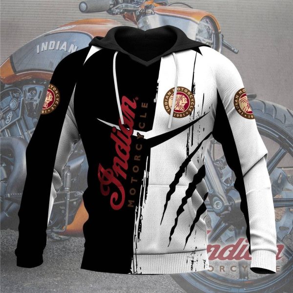 Indian Motorcycle Hoodie with Claw Scratch Marks and Vertical Red Logo Design