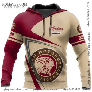 Indian Motorcycle Hoodie with Custom Name, Vintage Logo, Beige and Maroon Design