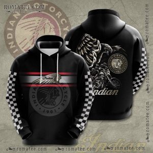 Indian Motorcycle Hoodie with Eagle Graphic and Checkered Sleeve Design