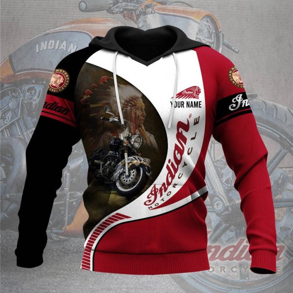 Indian Motorcycle Hoodie with Native American Art and Customizable Name Design