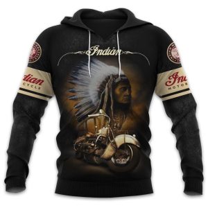 Indian Motorcycle Hoodie with Native American Art and Vintage Bike Design