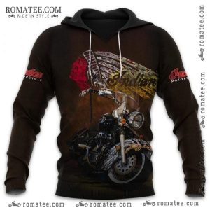 Indian Motorcycle Hoodie with Native American Headdress and Bike Design