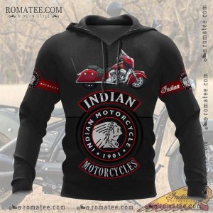 Indian Motorcycle Hoodie with Red Bike Graphic and 1901 Logo Design