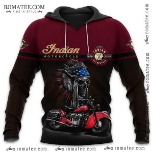 Indian Motorcycle Hoodie with Red Bike and Native American Headdress Design