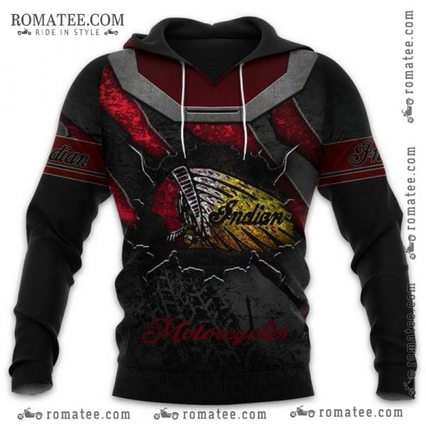 Indian Motorcycle Hoodie with Vintage Graphics and Bold Tribal Artwork