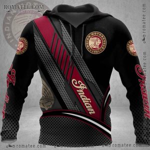 Indian Motorcycle Hoodie with Vintage Logo and Bold Red-Black Stripes Design