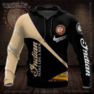 Indian Motorcycle Inspired Graphic Hoodie with Bold Logo Design and Dynamic Color Block Pattern