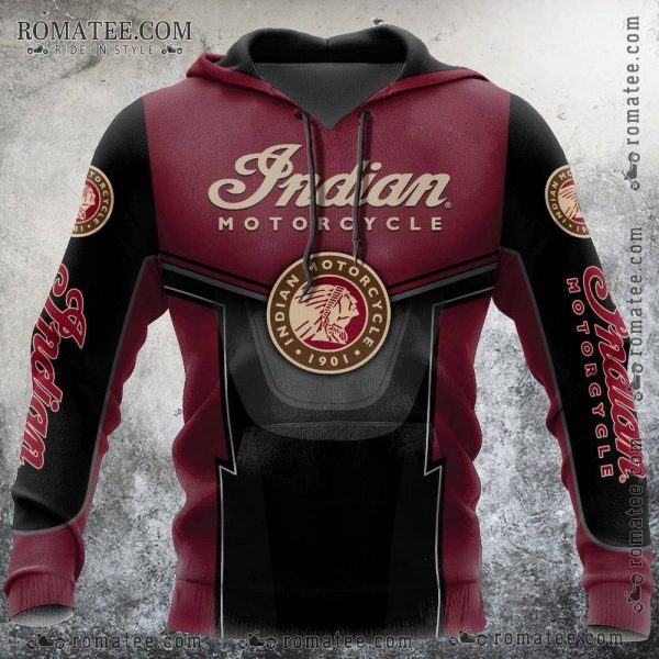 Indian Motorcycle Logo Maroon and Black Vintage Hoodie