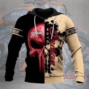 Indian Motorcycle Personalized Skull Graphic Hoodie with Artistic Split Design