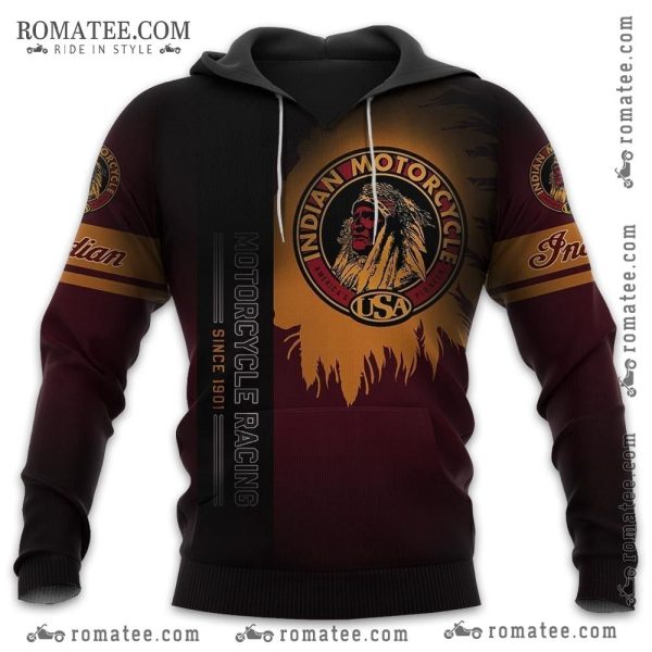 Indian Motorcycle Racing Hoodie – Vintage Native American Chief Design