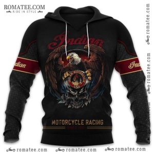 Indian Motorcycle Racing Hoodie with Eagle and Skull Design